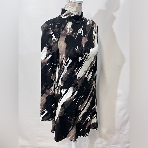 TART Black and brown abstract print long sleeve mini dress size S. - Picture 9 of 15